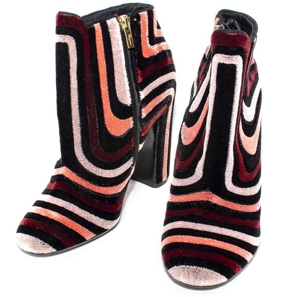 Salvatore Ferragamo Size 6.5 Pink Striped Velour Boots - Picture 2 of 5